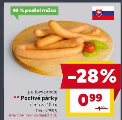 Poctivé párky cena za 100 g 