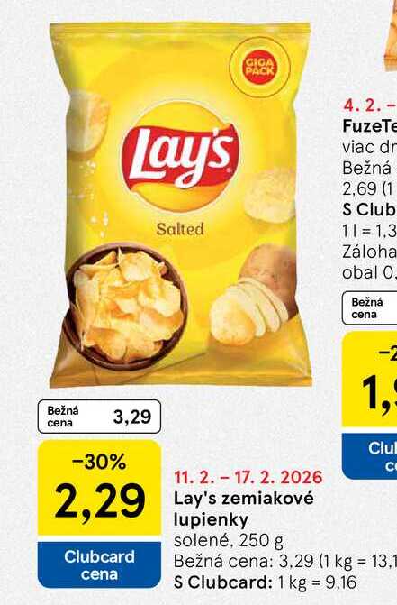 Lay's zemiakové lupienky solené, 250 g