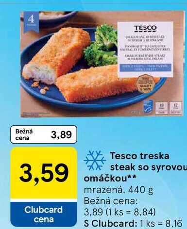 Tesco treska steak so syrovou omáčkou mrazená, 440 g 
