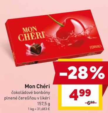 Mon Chéri čokoládové bonbóny plnené čerešňou v likéri 157,5 g 