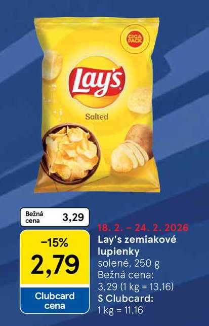 Lay's zemiakové lupienky solené, 250 g 