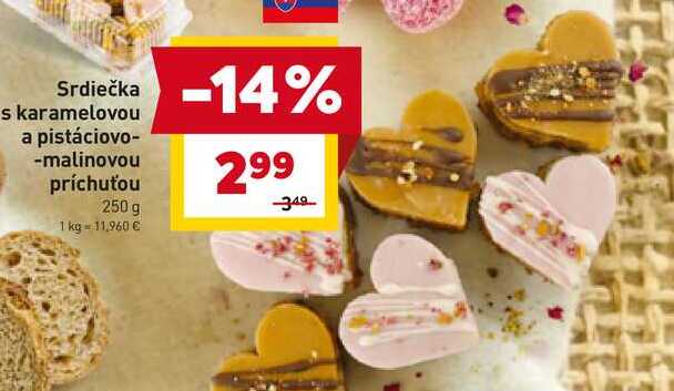 Srdiečka s karamelovou a pistáciovo-malinovou príchuťou 250 g