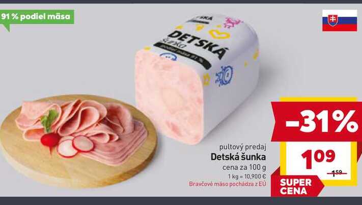 Detská šunka cena za 100 g 