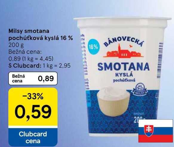 Milsy smotana pochúťková kyslá 16% 200 g 