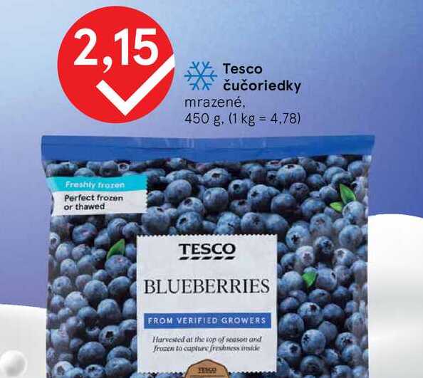Tesco čučoriedky mrazené, 450 g