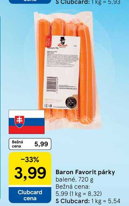 Baron Favorit párky balené, 720 g 