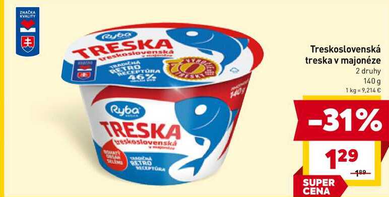 Treskoslovenská treska v majonéze 2 druhy 140g 