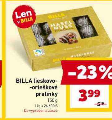 BILLA lieskovo- - orieškovė pralinky 150 g