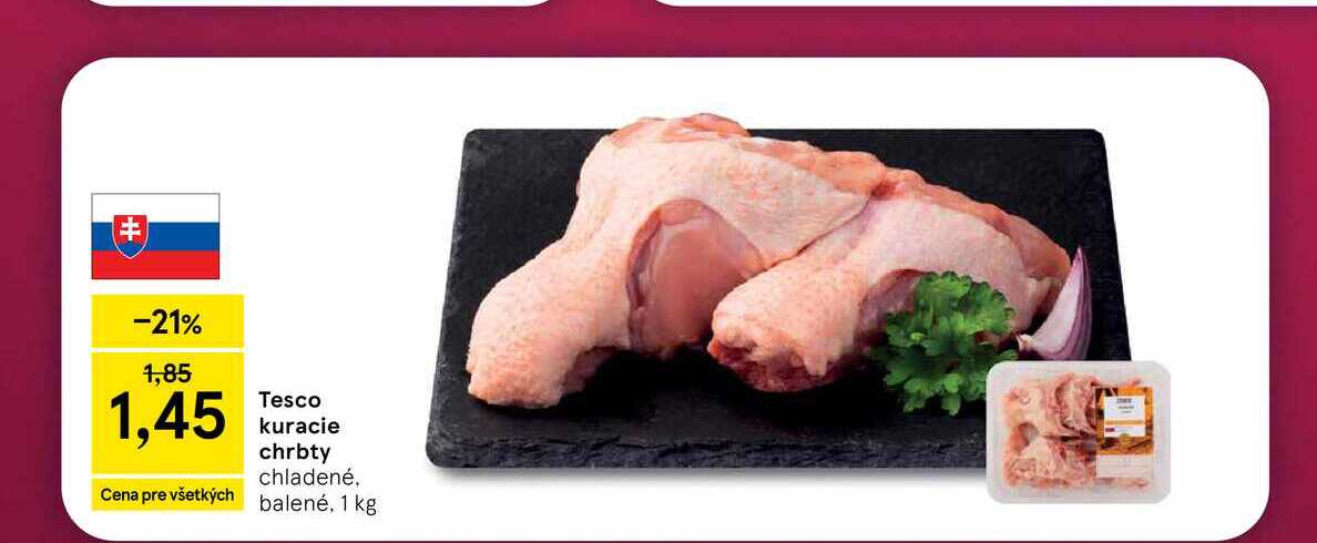 Tesco kuracie chrbty chladené balené, 1 kg 
