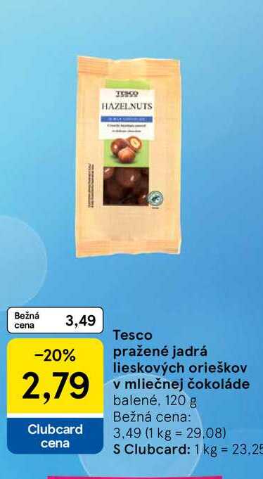 Tesco pražené jadrá lieskových orieškov v mliečnej čokoláde 120 g