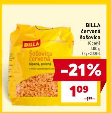 BILLA červená šošovica lúpaná 400 g 