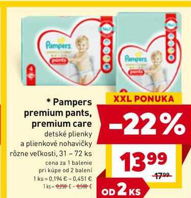 Pampers premium pants, premium care detské plienky a plienkové nohavičky rôzne veľkosti, 31-72 ks 