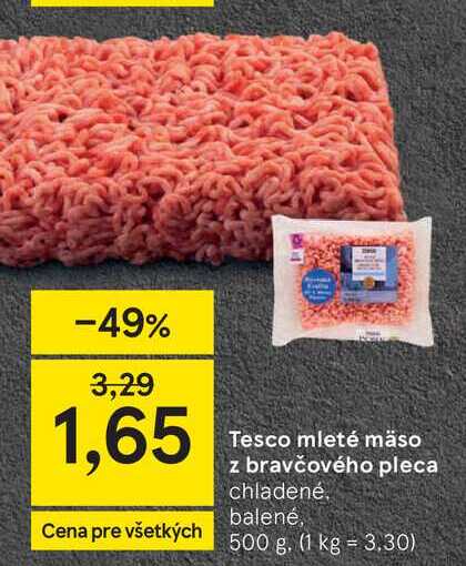 Tesco mleté mäso z bravčového pleca chladené balené 500 g