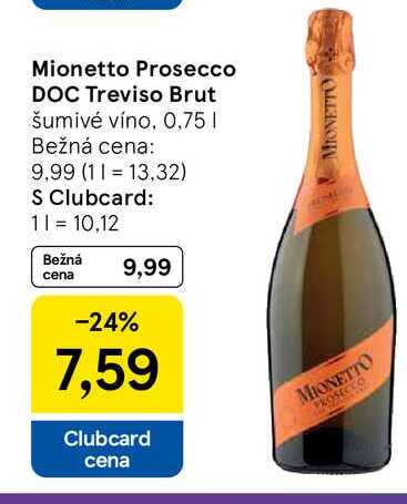 Mionetto Prosecco DOC Treviso Brut šumivé víno, 0,75l