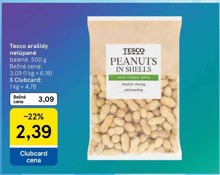 Tesco arašidy nelúpané balené, 500 g 