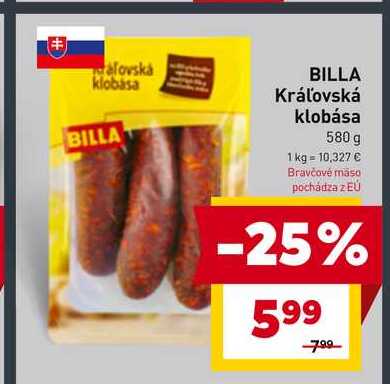 BILLA Kráľovská klobása 580 g 