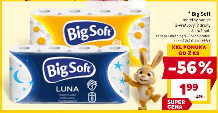 Big Soft toaletný papier 3-vrstvový, 2 druhy 8 ks/1 bal. 