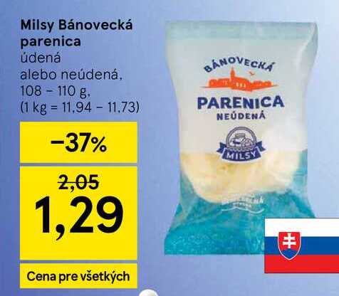 Milsy Bánovecká parenica údená alebo neúdená, 108-110 g