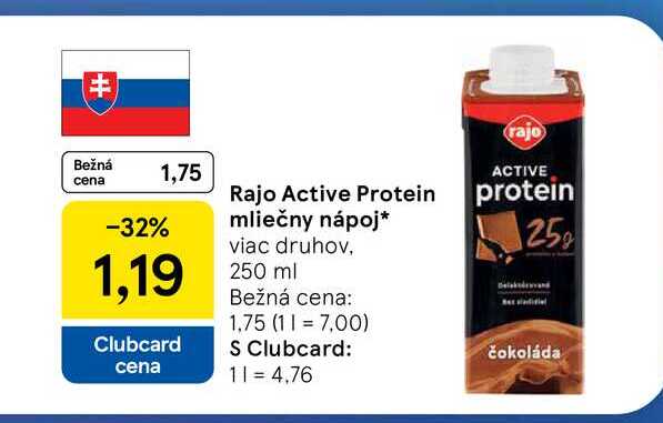 Rajo Active Protein mliečny nápoj viac druhov, 250 ml 