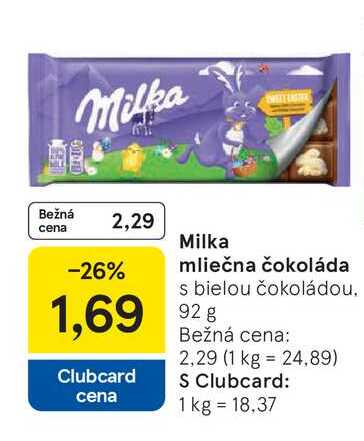 Milka mliečna čokoláda s bielou čokoládou 92 g 
