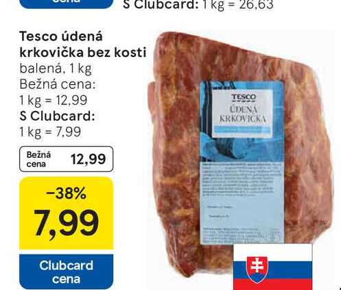 Tesco údená krkovička bez kosti balená, 1 kg