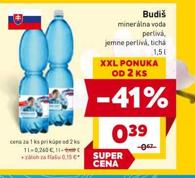 Budiš minerálna voda perlivá. jemne perlivá, tichá 1,5 l