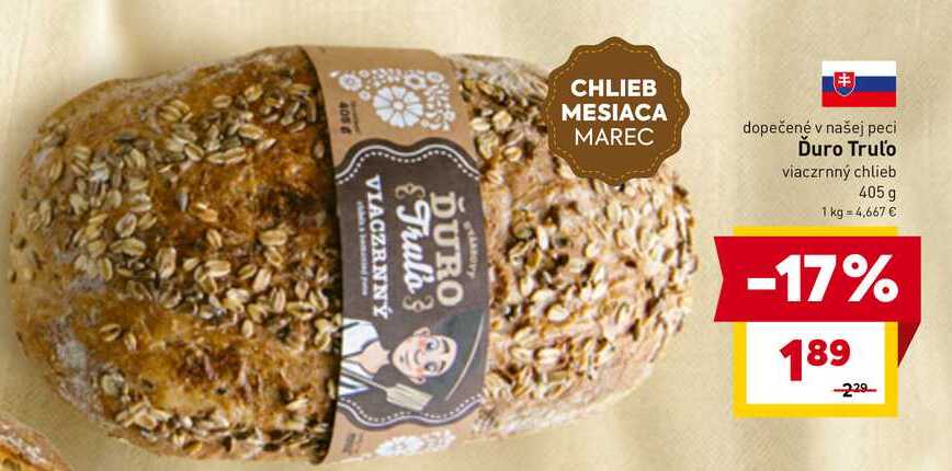 Ďuro Truľo viaczrnný chlieb 405 g  v akcii