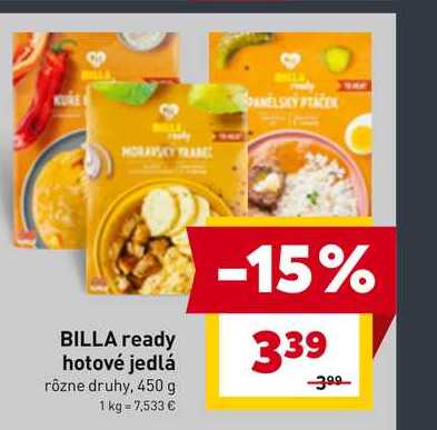 BILLA ready hotové jedlá rôzne druhy, 450 g
