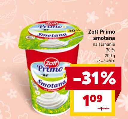 Zott Primo smotana na šľahanie 30% 200 g v akcii