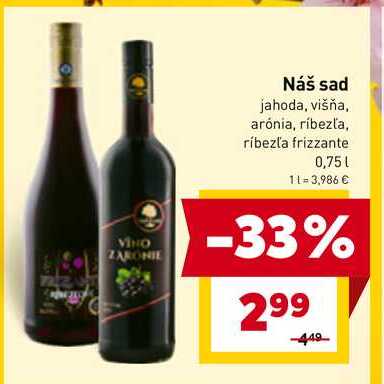 Náš sad jahoda, višňa, arónia, ríbezľa, ríbezľa frizzante 0,75l