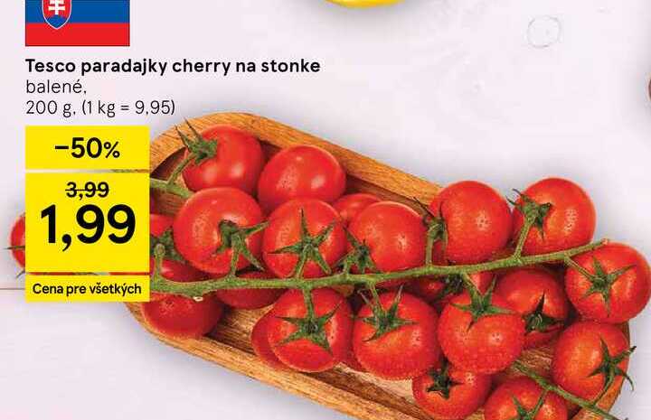Tesco paradajky cherry na stonke balené 200 g