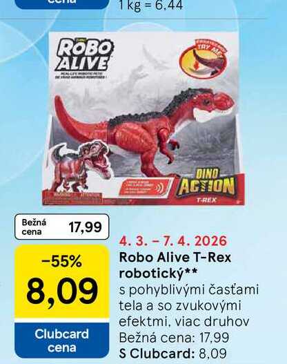 Robo Alive T-Rex robotický s pohyblivými časťami tela a so zvukovými efektmi, viac druhov 