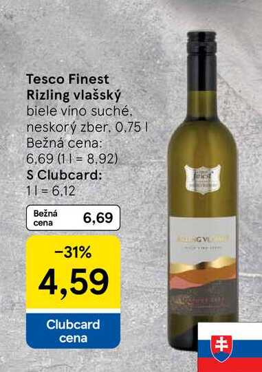 Tesco Finest Rizling vlašský biele vino suché, neskorý zber, 0,75l