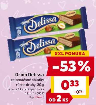 Orion Delissa celomáčané oblátky rôzne druhy, 30 g