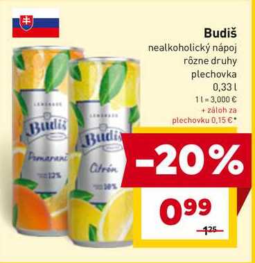 Budiš nealkoholický nápoj rôzne druhy plechovka 0,33l