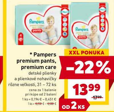 Pampers premium pants, premium care detské plienky a plienkové nohavičky rôzne veľkosti, 31 - 72 ks 