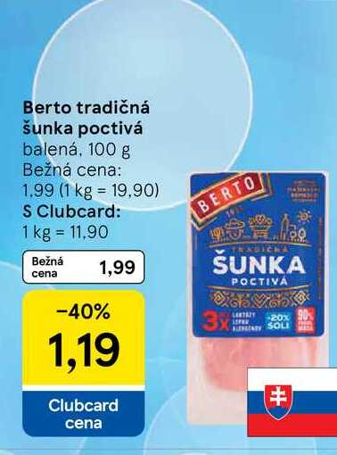Berto tradičná šunka poctivá balená, 100 g