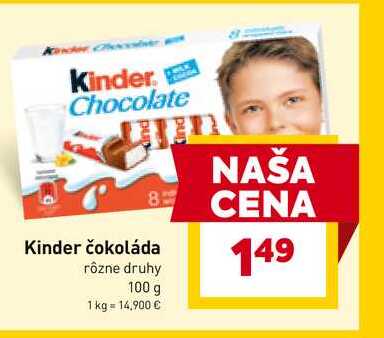 Kinder čokoláda rôzne druhy 100 g