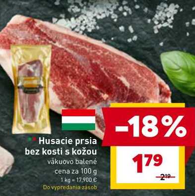 Husacie prsia bez kosti s kožou vákuovo balené cena za 100 g