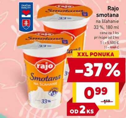 Rajo smotana na šľahanie 33 %, 180 ml  v akcii