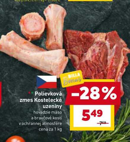 Kostelecké uzeniny hovädzie mäso a bravčové kosti vochrannej atmosfére cena za 1 kg
