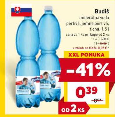 Budiš minerálna voda perlivá, jemne perlivá, tichá, 1,5l