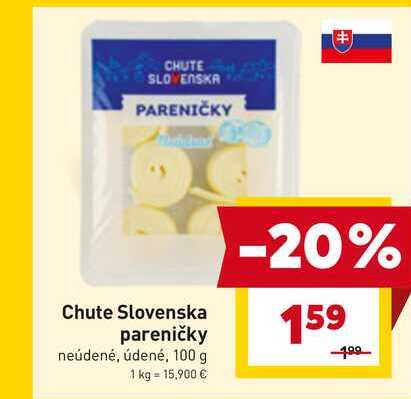 Chute Slovenska pareničky neúdené, údené, 100 g