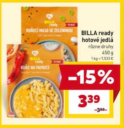 BILLA hotové jedlá rôzne druhy 450 g 