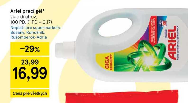 Ariel prací gél viac druhov, 100 PD
