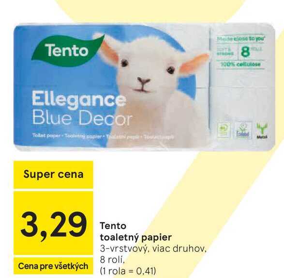 Tento toaletný papier 3-vrstvový, viac druhov 8 rolí 