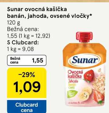 Sunar ovocná kašička banán, jahoda, ovsené vločky 120 g