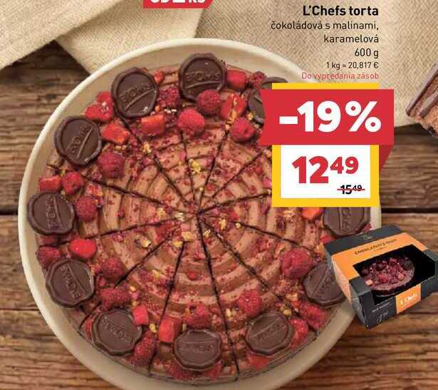 L'Chefs torta čokoládová s malinami, karamelová 600 g