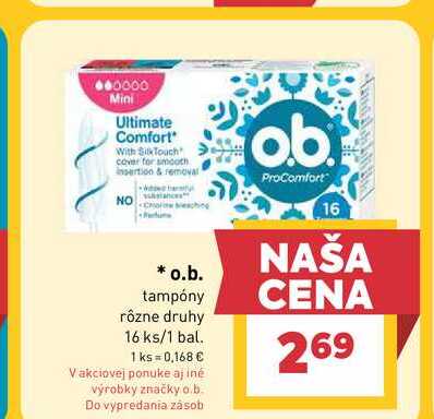 o.b. tampóny rôzne druhy 16 ks/1 bal.