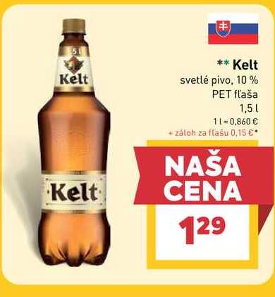 Kelt svetlé pivo, 10% PET fľaša 1,5l